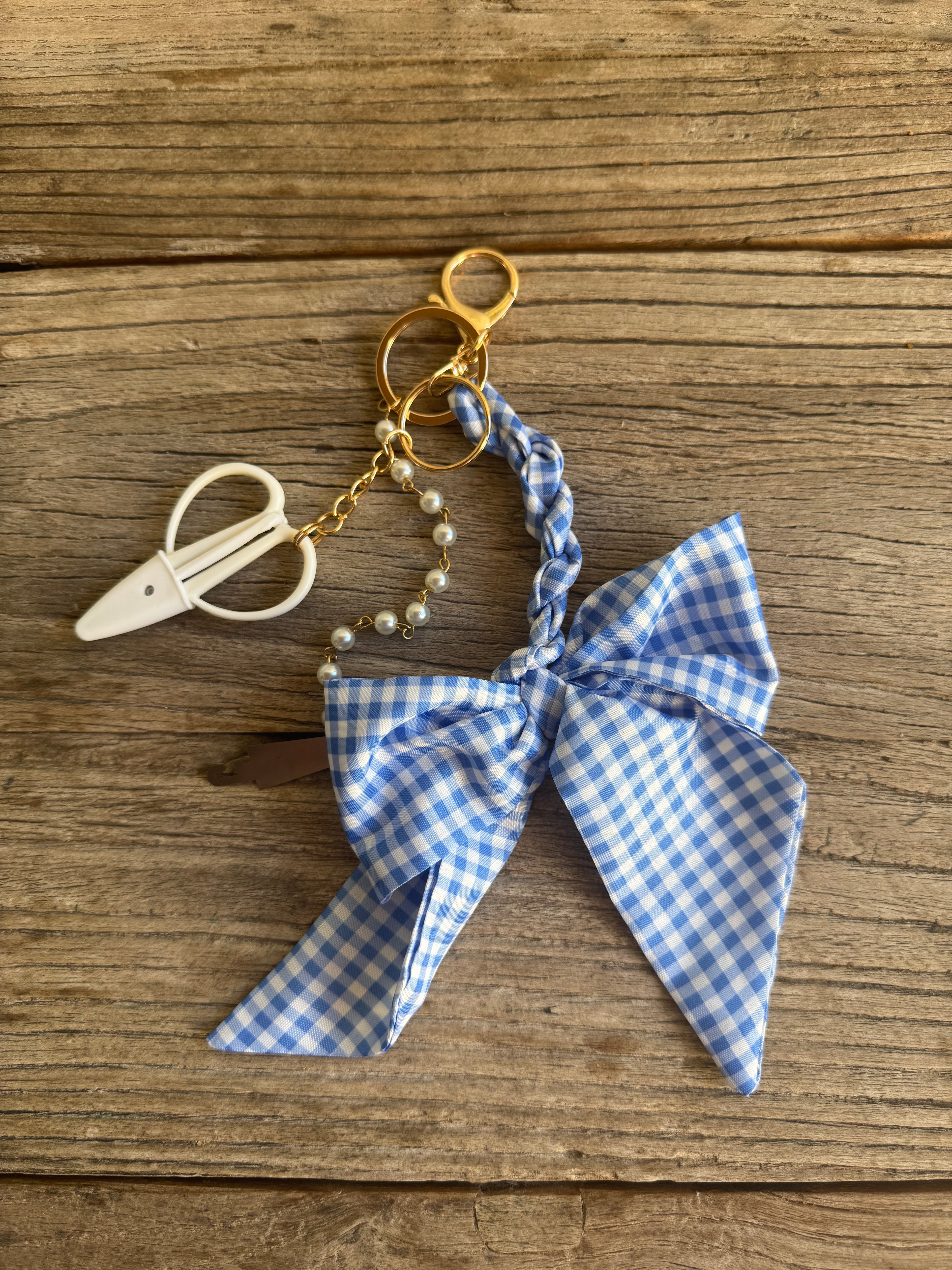 Blue Gingham Bow Keychain Chatelaine